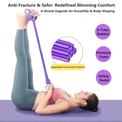 Lenporl 6-Tube Pedal Ankle Puller Resistance Bands with Free Figure 8 Exercise Bands Included,Pedal Puller Resistance Band with Handle for Home Gym,Yoga & Pilates,Ideal to Tone Arms,Abs,Waist Unisex