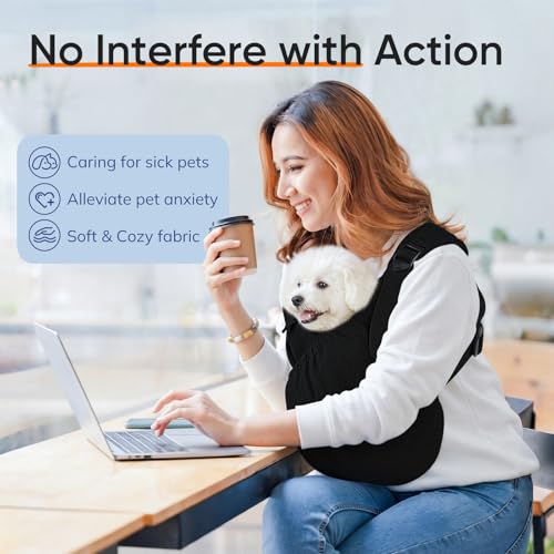 Supet Dog Sling Carrier, Hands Free Adjustable Puppy Pouch Carrier, Soft Wearable Pet Front Bag for Dachshund & Teacup Dogs, Anti-Anxiety Chest Carrier with Back Pain Relief (Black, Regular) - color: Black, size: Regular ( 4 - 14Lbs )