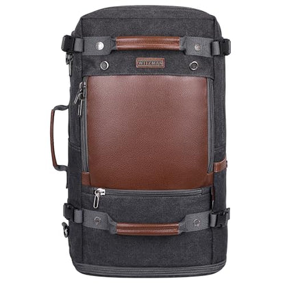 WITZMAN Travel Backpack for Men Women Carry on Luggage Backpack Canvas Rucksack Duffel bag with Shoe Compartment（A2021 big size black） - color: 22.5 Inch Black