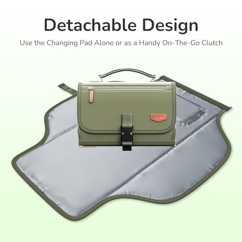Portable Diaper Changing Pad with Shoulder Strap, Detachable Travel Changing Pad with Baby Wipes Pocket, Gifts for Baby Shower, Newborn Girls and Boys (Army Green) - color: Army Green