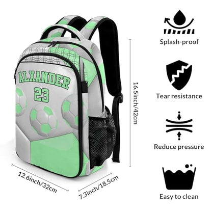 Custom Text Sport Ball Athlete Player Soccer Mint Backpacks for Girls Boys School, Capacity School Backpacks for Kids Water-resistant Bookbags - color: Mint