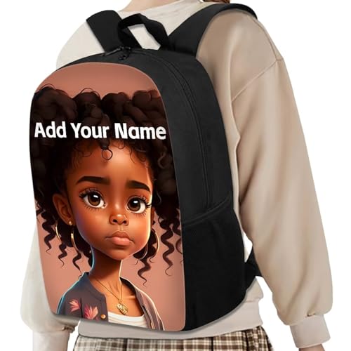 Afro Backpack School Kids Girls Name Custom Bookbags for Girls Black Book Bag for Kids Elementary/Kindergarten School Bag Personalized Back Pack - color: African Black Girl-23