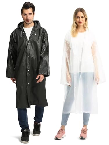 Opret Portable EVA Rain Ponchos with Hoods 2 Pack for Adults - color: 2pcs, Black&white
