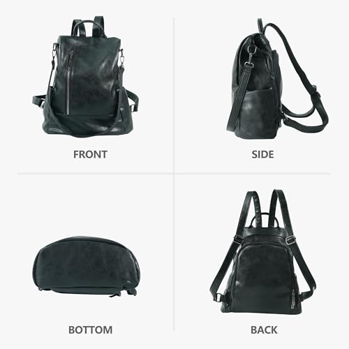 Women Backpack Purse PU Leather Anti-theft Casual Shoulder Bag Fashion Ladies Satchel Bags - color: Black, size: Medium
