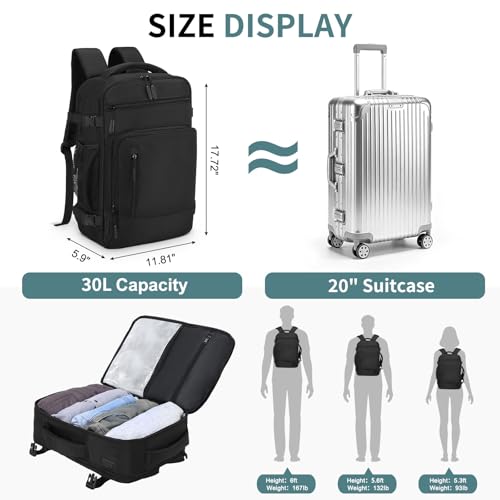Travel Backpack, TSA Friendly Flight Approved Carry on Backpack with Laptop Compartment for Men Women, Weekender Bag Personal Item Backpack 30L, Black - color: Black
