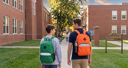 Trail maker 17" Backpack – Reflective School Backpack with Padded Straps, Water Bottle Pockets for Kids & Adults, School Travel Camp (Orange) - color: Orange