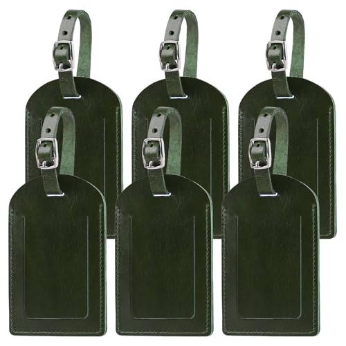 Ringsun Genuine Leather Luggage Tag for Suitcases ID Tags Bag Tags for Luggage (6 Pack, Green) - color: 6 Pack-green