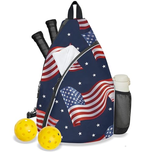 Pickleball Bag for Women Men Adjustable Crossbody Sling Backpack Hold Pickleball Paddle Water Bottle - color: Multicolor 9