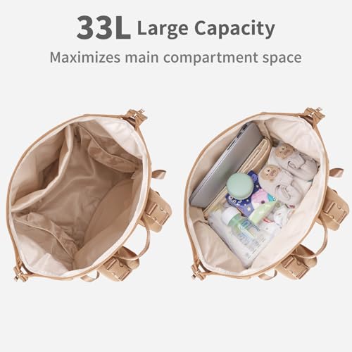 CEI-CEI Neoprene Diaper bag Backpack Waterproof Baby Changing Bags for Mom and Dad with Changing Pad Large Travel Maternity Tote with Insulated Pockets and Organised Compartments (Oat) - color: Oat
