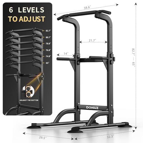 DONIUZ Power Tower Pull Up Bar and Dip Station, Multi-Function Home Gym, Strength Training Fitness Equipment, Height Adjustable - color: Black