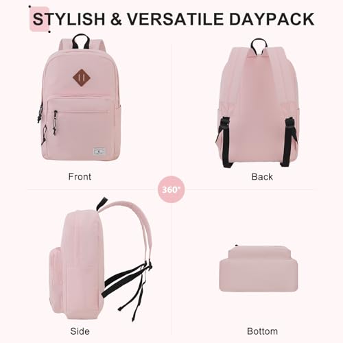 VX VONXURY Backpack for Men Women, Lightweight Kids School Bag, Classic Basic Laptop Bookbag for College Work Travel Hiking - color: Pink
