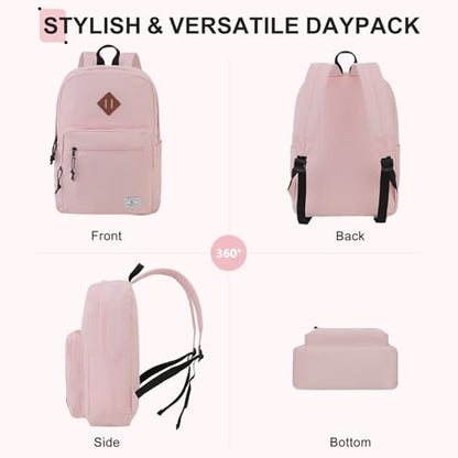 VX VONXURY Backpack for Men Women, Lightweight Kids School Bag, Classic Basic Laptop Bookbag for College Work Travel Hiking - color: Pink