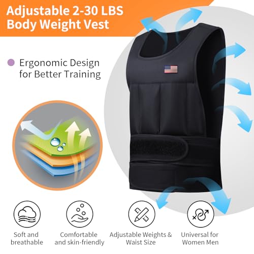 Wolliwa Adjustable Weighted Vest for Men Women,2-30 Lbs Adjustable Weighted Vest with Straps Womens Running Weight Vest for Walking Strength Training Fitness - size: Adjustable 2-30 Lbs
