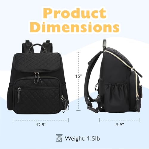 LORADI Lightweight Diaper Bag Backpack, Baby Shower Gifts, Black | Stroller Clips, Insulated Pockets, Water-resistant, Easy to Clean, Durable - color: Black