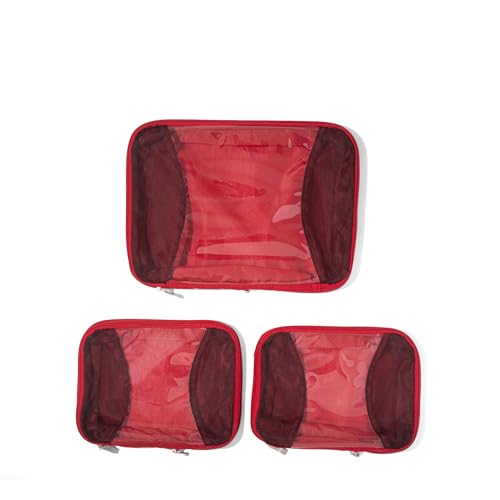 Baggallini Compression Cube 3-piece set - Lightweight Compression Packing Cubes for Travel - color: Scarlet