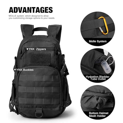 Mardingtop Small Tactical Backpack,Molle Hiking Backpack for Backpacking,Cycling and Biking,15L/25L Backpack - color: Black, size: 15L