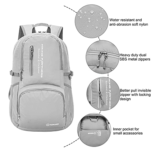 ZOMAKE Lightweight Packable Backpack, 35L Light Foldable Hiking Backpacks Water Resistant Collapsible Daypack for Travel(Sliver Grey) - color: Sliver Grey