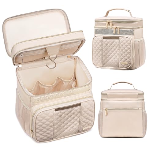 Large Leather Toiletry Bag for Women Men,Bathroom Bag,Water Resistant Shower Bag,Makeup Bag,Portable Shower Caddy for College Dorm,Hanging Travel Toiletry Bag with Transparent Waterproof Phone Pocket - color: Cream White Leather