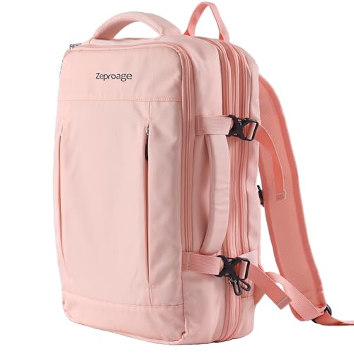 Travel Backpack, Expandable Large Capacity Business Work, Water Repellent Carry On Daypack with USB Charging Port, Fit 17 Inch Laptop, Bag for Men and Women, Pink - color: Pink