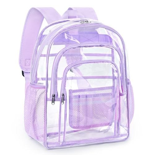 ZORFIN Clear Backpack Heavy Duty for School & Work – 17in Transparent PVC Bag with Large Capacity & Reinforced Straps – See Through Bookbag for Men, Women, Boys & Girls, Workplace Security - Purple - color: Purple, size: Medium