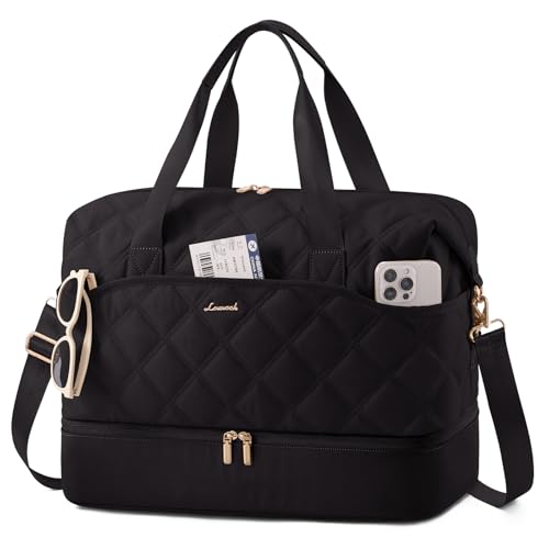 LOVEVOOK Travel Carry On Bag for Women, Lightweight Weekender Bags with Shoe Compartment, Wet Pocket, Hospital Overnight Bags for Women Labor Delivery, Personal Item Duffle Bag for Gym, Sport - color: Black, size: 35L - Medium