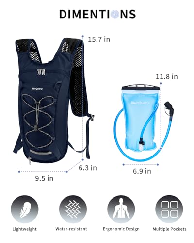 Blue Quartz Hydration Backpack with 2L Water Bladder, Hiking Water Pack with Insulated Compartment for Women Men, Lightweight Cycling Daypack with Phone Pocket, Hydration Pack for Running,Biking - color: Navy Blue