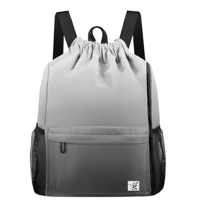 Drawstring Backpack with Mesh Pockets String Gym Bag Sackpack Sandproof Water Resistant Beach Backpack for Men Women - color: Gradient Gray