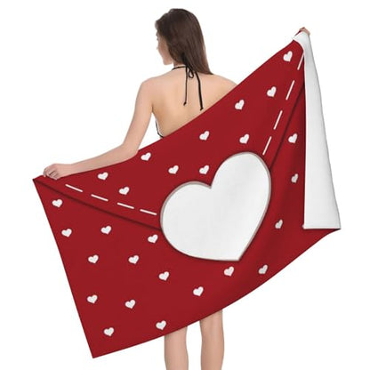 Valentines Day Red Hearts Beach Towel, Romantic Wedding Anniversary Lightweight Bath Towels, Quick Dry Absorbent Microfiber Swim Yoga Pool Beach Accessories, 30x60 Inch/ 77X153cm - color: Red Hearts