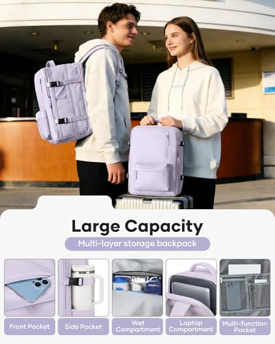 Vacuum Backpack Travel with Pump for Women Men 18x14x8 Personal Item Bag - color: A1-purple