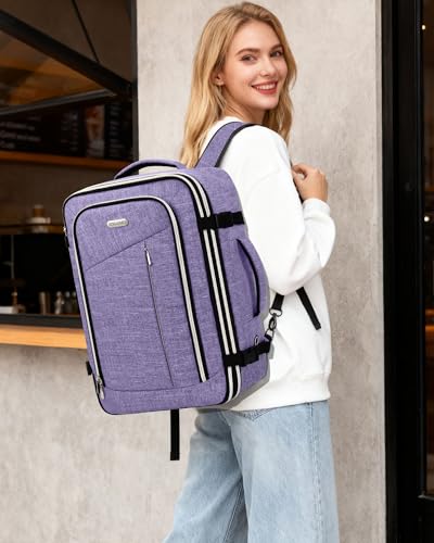 Travel Carry On 17.5" Laptop Expandable Backpack for Men Women, Personal Item Bag Waterproof Airline Approved with USB Charging Hole 3 Packing Cubes, Large Weekender Daypack Business Luggage Suitcase - color: Purple, size: Expandable
