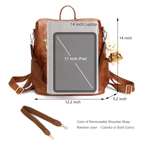 Soperwillton Women Backpack Purse Multipurpose Design Handbags Shoulder Bag PU Leather Travel bag Backpack Set 2pcs - color: Z-brown