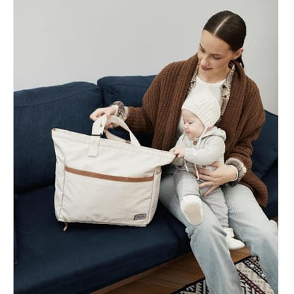 Diaper Bag Tote with Changing Pad, 20L Convertible Baby Bag with 12 Pockets and Insulated Bottle Holders, Crossbody Backpack for Travel, White - color: White