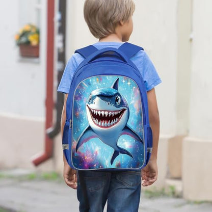 ZRENTAO Kids Backpack, 3D Reflective Cartoon, 600D Polyester & Dual Zippers, 17" Bookbag with Ergonomic Design for boys & girls age 6-18, Shark Space Style for school Children Kids - color: 04#sharkset