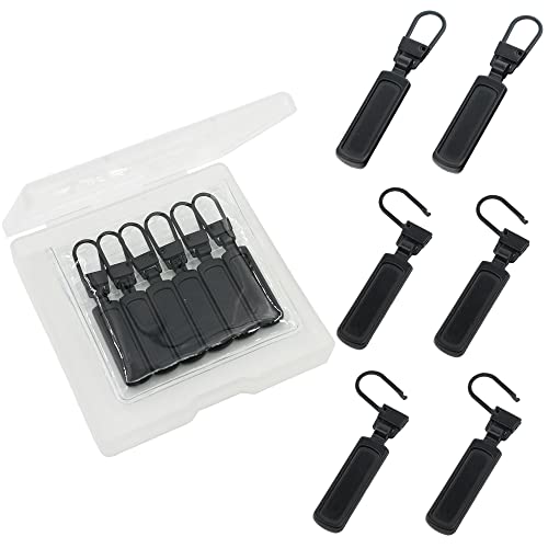 SINCCO 6 Pcs Zipper Pull Replacement, Universal Zipper Pull Tab Fixer Metal Zipper Head Handle Mend Repair Kit for Jacket Purse Backpack Luggage Boot, Black - color: Black