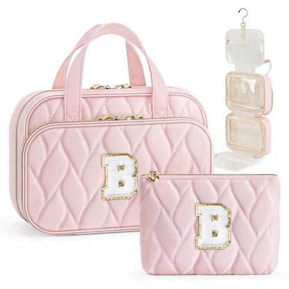 YOOLIFE Personalized Birthday Gifts for Women Teen Girls - Hanging Toiletry Bag Makeup Bag for Women Girls, Initial Toiletry Bag Makeup Bag, Letter B, Pink - color: Pink, style: B
