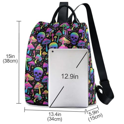MNSRUU Women Backpack Purse Magic Skull Mushroom Purple Backpack for Women Anti-theft Shoulder Bag Carry On Backpack Lightweight Rucksack Fashion Travel Ladies Bags - color: Goth 02