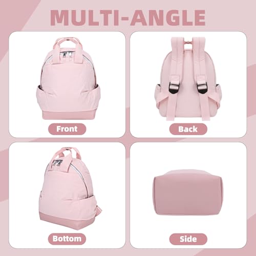 Backpack for Women Fashion Small Bookbag, Water Resistant Lightweight Nylon Daypack for Travel, Hiking & Daily Use - color: Pink