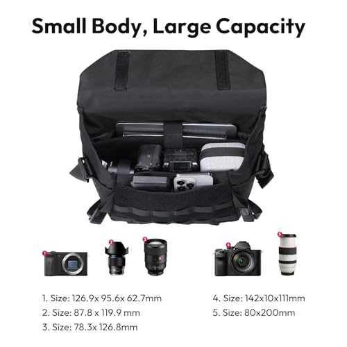 ULANZI BC08 Sling Camera Case with Tripod Holder, Small Compact Camera Tactical Shoulder Bags for DSLR/SLR/Mirrorless Cameras, Water-Resistant Crossbody Bag Women Men, Black - size: 9L