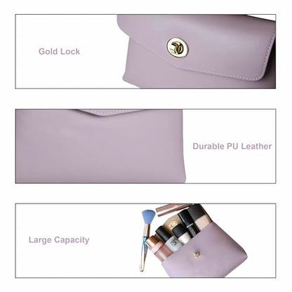 Cosmetic Bag Travel Makeup Pouch Travel Organizer, Zipper Pouch Bags for Women Vegan Leather (No Text, Purple) - color: Purple