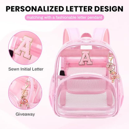 PIG PIG GIRL Clear Backpacks for Stadium Events Approved 12×6×12 Clear Bookbag for Women Mini Transparent Letter Back Pack, Pink, Letter-A - color: Pink, style: A