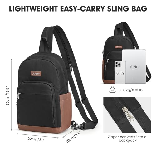 G4Free Small RFlD Crossbody Backpack Convertible Lightweight Mini Sling Bag for Women Men for Travel & Hiking, Black & Brown - color: Black and Brown