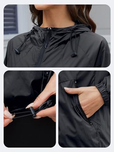 CRIPOM Light Weight Rain Jacket Women Waterproof Windbreaker Travel Rain Coats for Women Packable S-XXL - color: Black, size: Large