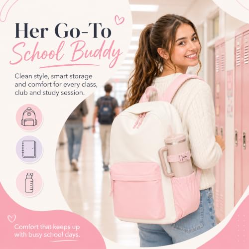 LOIDOU Girls Backpack for Kids Cute School Bookbag - color: Pink White-, size: L-17"