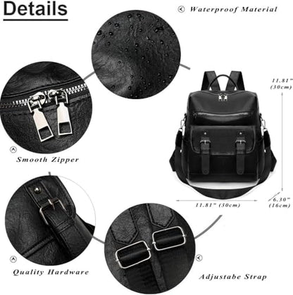 Fashion PU Leather Backpack Purse for Women Travel Backpack Bag with Tassel Ladies Shoulder Handbags Casual Daypack - color: Dark Black