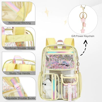 Clear Backpack for Girls Women, School Bookbag Heavy Duty See Through Backpacks (Light Yellow) - color: Pale Yellow