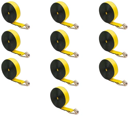 Mytee Products 10 Pack 2" x 15' Winch Straps w/Wire Hook - 3333lbs WLL - Yellow Heavy Duty 2 Inch Cargo Control Tie Down Straps for Flatbed Truck Utility Trailer - color: 10 - Pack, size: 2" x 15'