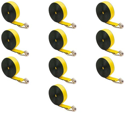 Mytee Products 10 Pack 2" x 15' Winch Straps w/Wire Hook - 3333lbs WLL - Yellow Heavy Duty 2 Inch Cargo Control Tie Down Straps for Flatbed Truck Utility Trailer - color: 10 - Pack, size: 2" x 15'