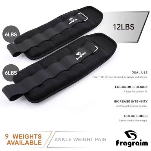 Ankle Weights for Women, Men and Kids - 1/2/3/4/6/8/10/12/15/20 LBS 1 Pair Strength Training Wrist/Leg/Arm Weight with Adjustable Strap for Jogging, Gymnastics, Aerobics, Home Fitness, Physical Therapy - style: 12Lbs Pair (6lb x 2) - Black