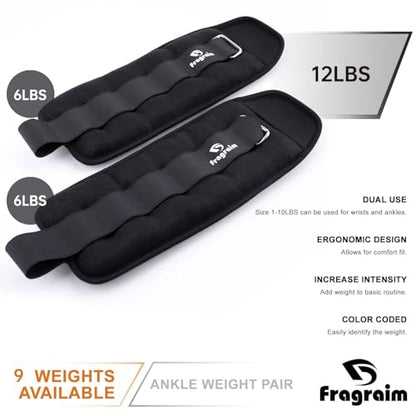 Ankle Weights for Women, Men and Kids - 1/2/3/4/6/8/10/12/15/20 LBS 1 Pair Strength Training Wrist/Leg/Arm Weight with Adjustable Strap for Jogging, Gymnastics, Aerobics, Home Fitness, Physical Therapy - style: 12Lbs Pair (6lb x 2) - Black