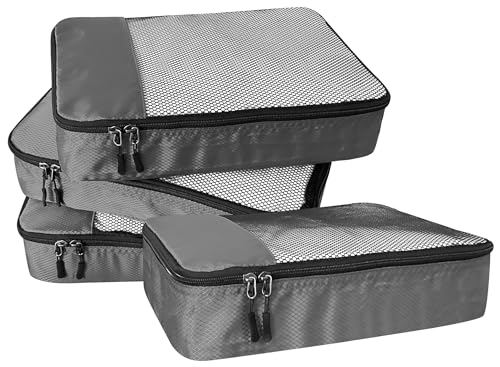 WTREE 4-Piece Packing Cubes Travel Accessories Set for Suitcases - Luggage Organizer Bags with Double Zipper - Mesh Top - Medium - Dark Grey - color: Dark Grey, size: Medium